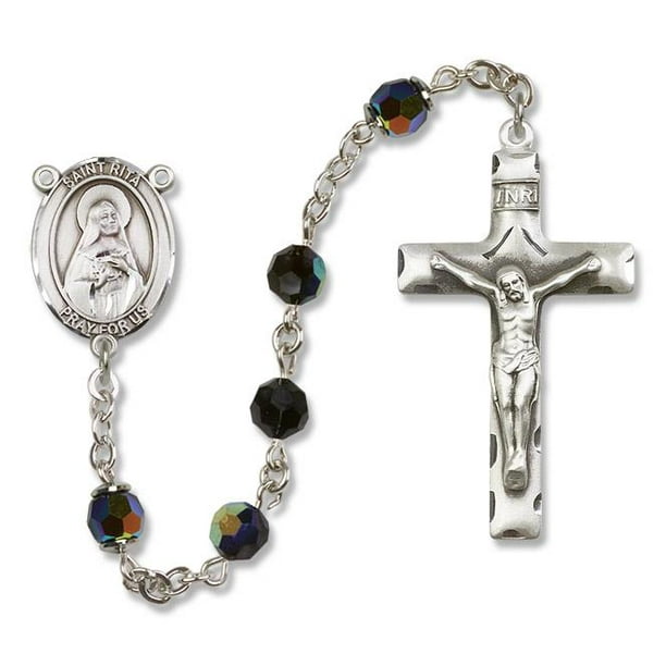St Rita-Baseball Center Gift Boxed Rita-Baseball Rosary with 7mm Garnet Lock Link Aurora Borealis Beads Silver Finish St and 1 3/4 x 1 inch Crucifix St Rita-Baseball Center Gift Boxed Rita-Baseball Rosary with 7mm Garnet Lock Link Aurora Borealis Beads Silver Finish St and 1 3/4 x 1 inch Crucifix